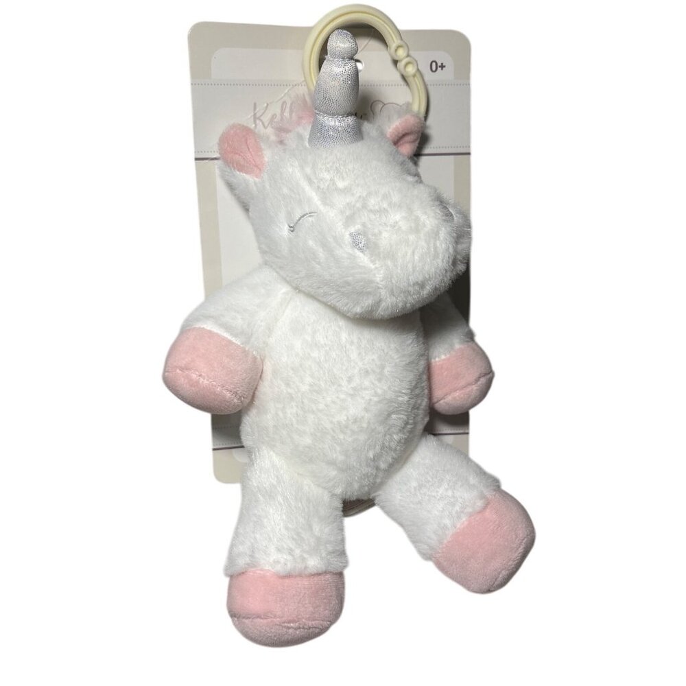 Kelly Baby White Unicorn Plush Toy With Clip For Babies Newborn+ New 9"